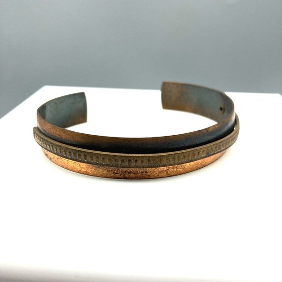 Vintage Genuine Copper Cuff Bracelet, Smooth Wider Band with Ridged Skinny - Picture 5 of 7